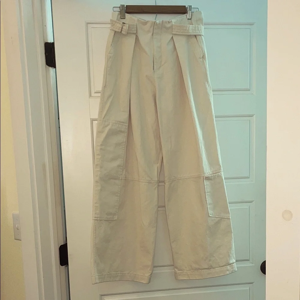 ZARA High-Waisted Wide-Leg belted pants with asymmetric pockets on legs NWOT - Picture 4 of 13